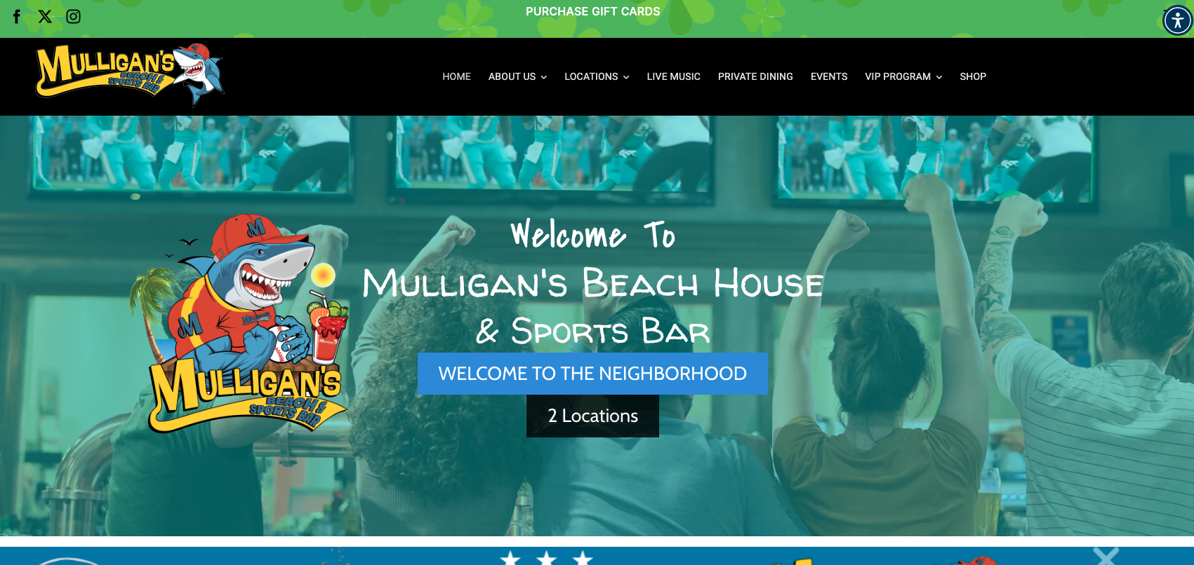 Mulligan's Beach House restaurant website designed by Spiral Technologies, Inc.