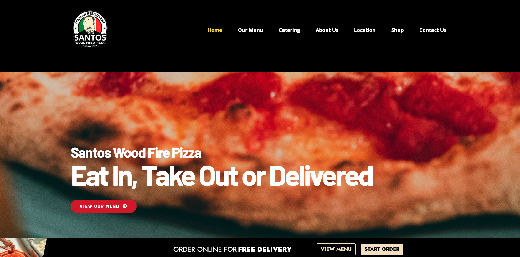 Santos Wood Fired Pizza restaurant website